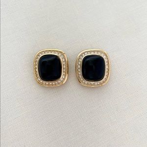 Vintage and extremely RARE Christian Dior Black Enamel Clip-On Earrings